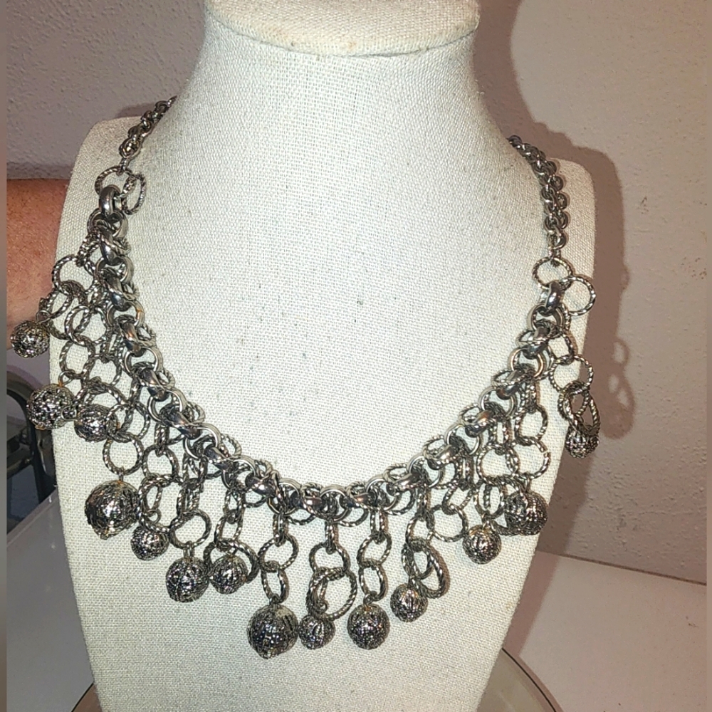 Nena and Co. Silver Dual Chain Interweaving Circles Bib Statement Necklace